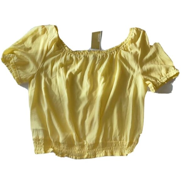 Michael Kors Womens Pale Sunflower Yellow Button Front Smocked Hem Blouse XL - Picture 2 of 8